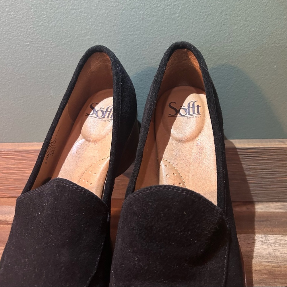 Sofft Black Suede Slip-On Loafers Block Heel Comfort Shoes Women’s 8.5 - Picture 4 of 10
